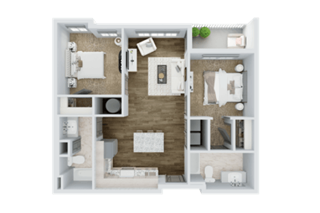 Floor plan for 2 beds, 2 baths, 948 sqft